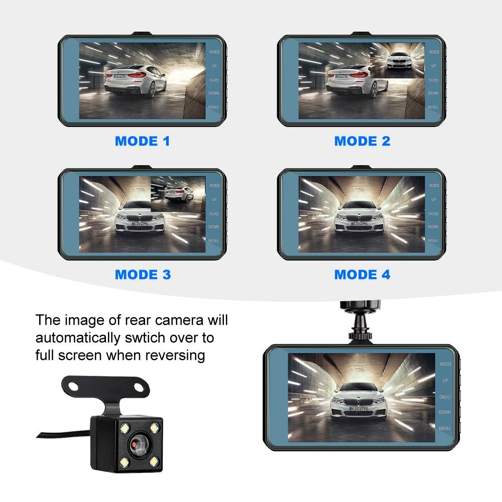 HD 1080P Car Dual Lens Dash Cam 4" DVR Recorder Front & Rear Camera Night Vision