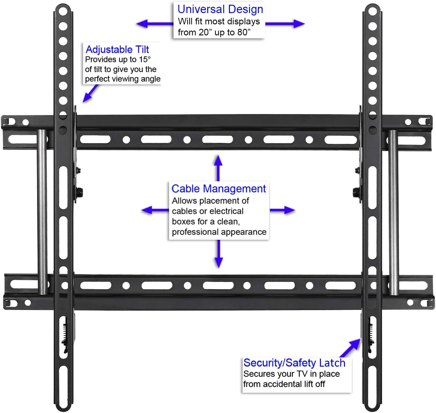 APTMM2B Tilt TV Wall Mount, Fits 32-80" Tvs, Newer Displays up to 100", 165Lbs and VESA 600, Low 1.3" Profile, Fits 24" Studs, Universal LCD LED Curved or Flat Screen Tilting Mounting Bracket