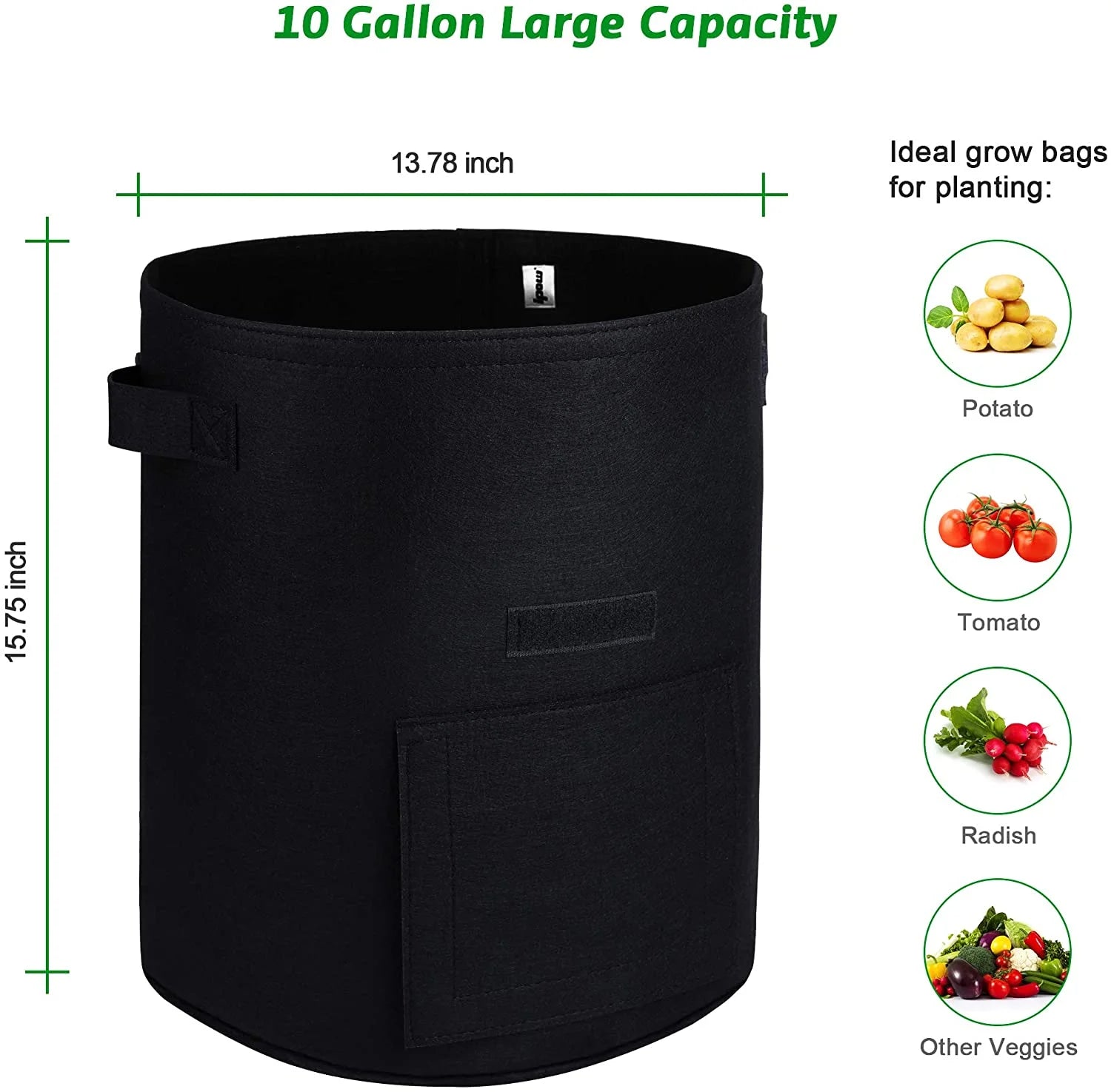 10 Gallon 5 Pack Potato Grow Bags, Campomy Plant Grow Bags Heavy Duty with Flap Handles, Multicolor