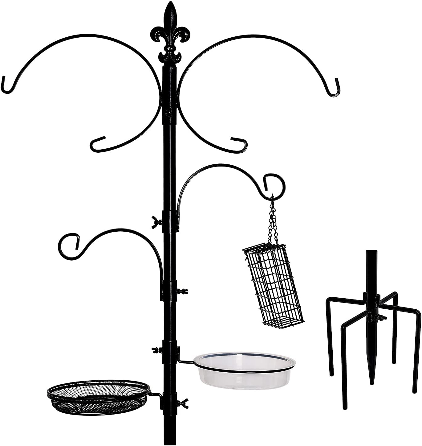 Deluxe Bird Feeding Station Kit 90.5 Inch, Bird Feeder Pole, Wild Bird Feeder Hanging Kit for Bird Watching, Bird Bath, Bird Feeder, Planter Hanger, 5 Prong Base, Black