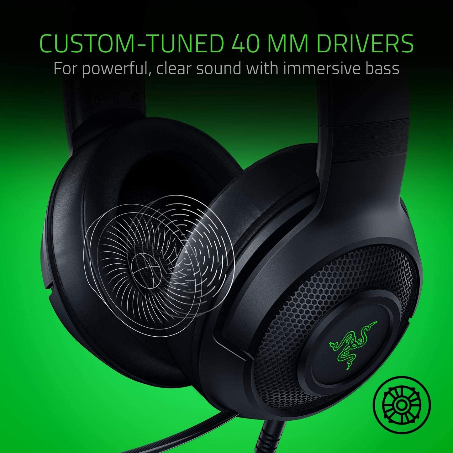 Kraken X USB Ultralight Gaming Headset: 7.1 Surround Sound - Lightweight Frame - Green Logo Lighting - Integrated Audio Controls - Bendable Cardioid Microphone - for PC - Classic Black