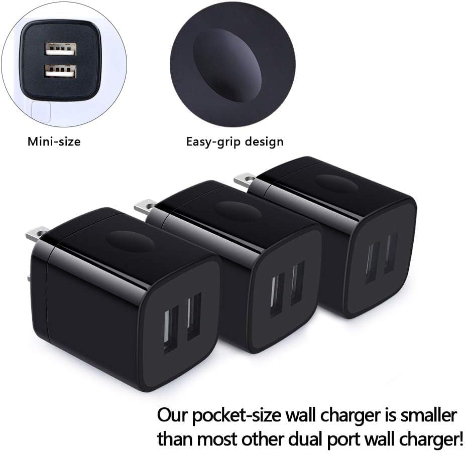 Wall Charger,Charger Cube,Charging Block Fast Charge 3Pack Dual Port 2.1A Power Brick Phone Charger Plug Box Head for Iphone 16/15 Pro/14/13/12/11/Xr/8/7/6 Plus,Samsung Galaxy S24 S23 S22 S21 S10 S9