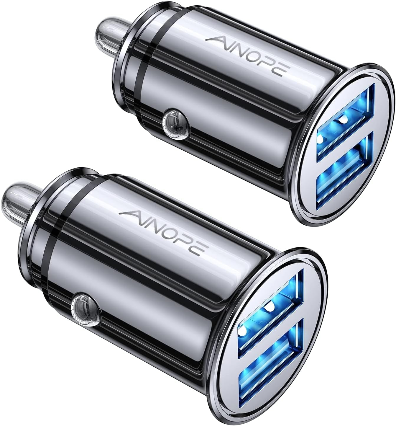 2 Pack Fast Mini Car Charger Adapter, 4.8A Metal Cigarette Lightter USB Car Charger Flush Fit, Dual Port Fit for Iphone 16 15 14 13 12 Pro Max 8 plus XR, Samsunggalaxy S24/23/10, Ipad, Silver