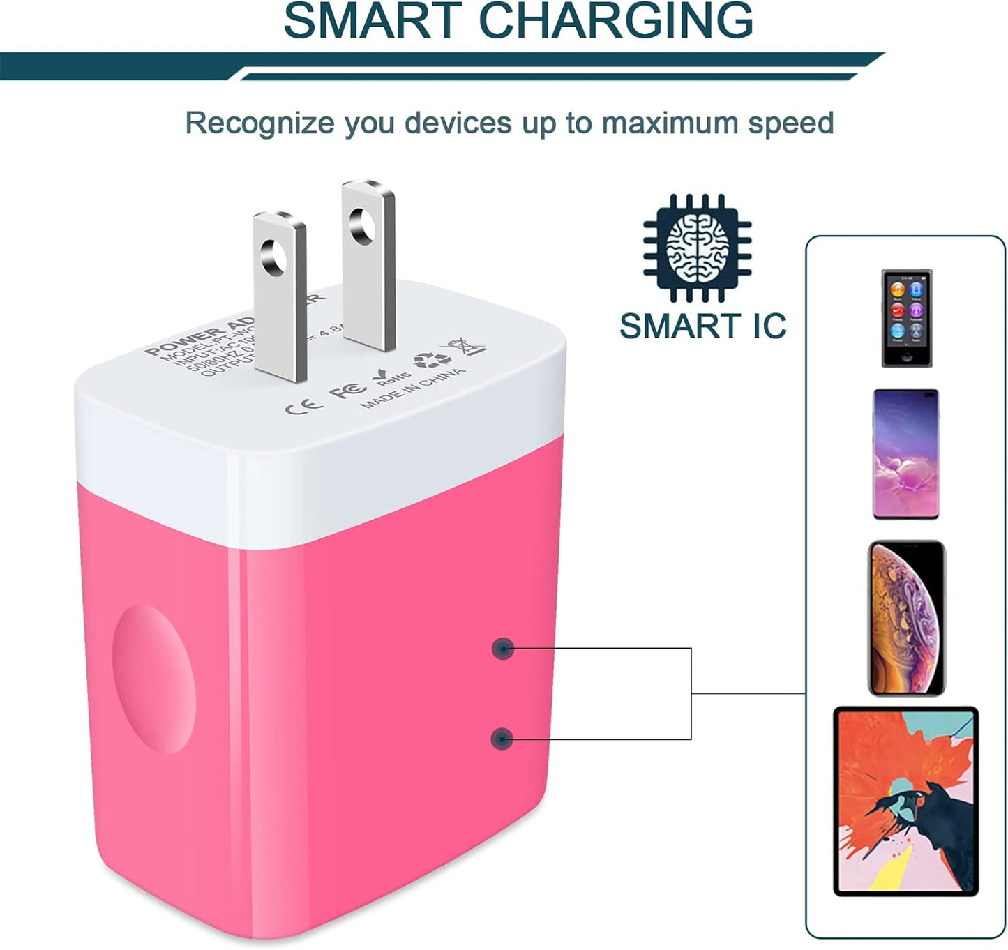 Wall Charger, USB Charger Adapter,  4.8A 4Multi Port Fast Charging Station Power Base Block Plug Cube Brick for Iphone, Ipad, Samsung Galaxy, Moto, Google Pixel, Kindle Fire Plug Cargador Carro