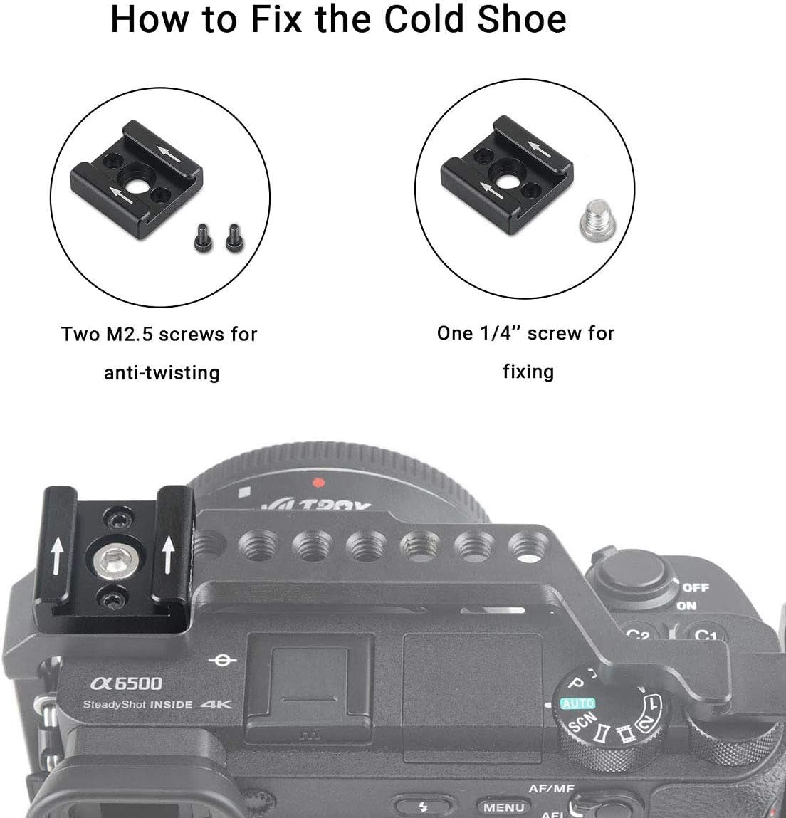 Cold Shoe Mount (2Pcs Pack) with 1/4"-20 Thread for Camera Cage Flash LED Monitor Microphone - 2060