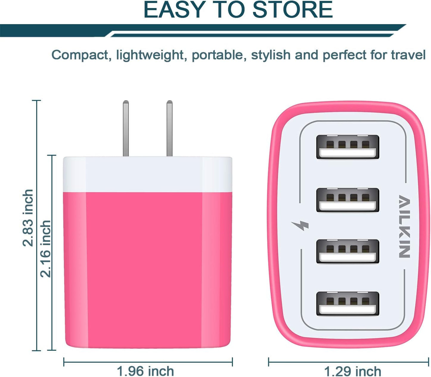 Wall Charger, USB Charger Adapter,  4.8A 4Multi Port Fast Charging Station Power Base Block Plug Cube Brick for Iphone, Ipad, Samsung Galaxy, Moto, Google Pixel, Kindle Fire Plug Cargador Carro