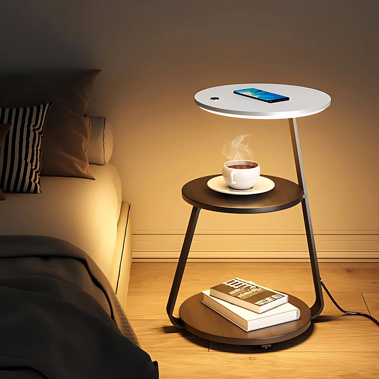 Smart Nightstand with Wireless Charger & Night Light