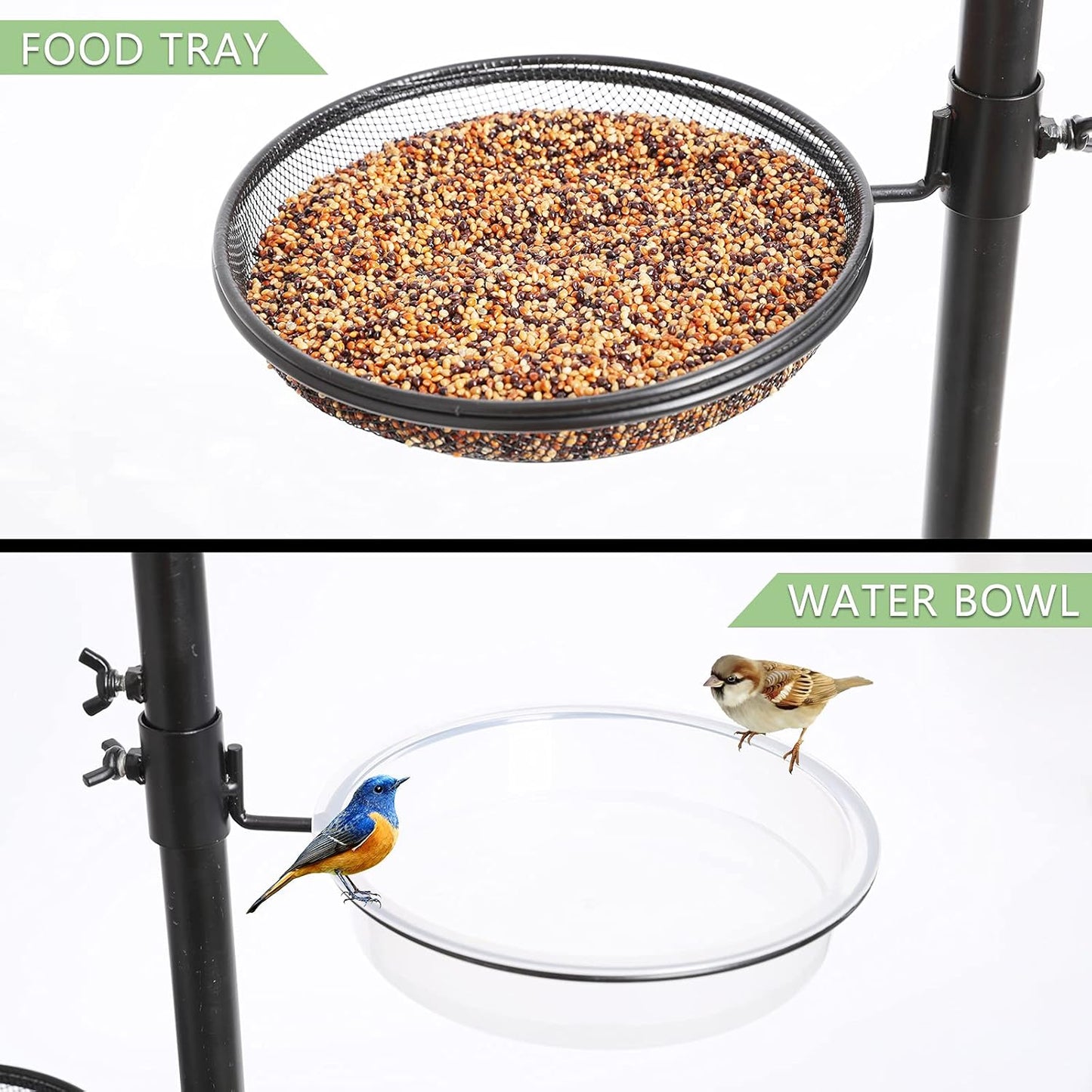 Deluxe Bird Feeding Station Kit 90.5 Inch, Bird Feeder Pole, Wild Bird Feeder Hanging Kit for Bird Watching, Bird Bath, Bird Feeder, Planter Hanger, 5 Prong Base, Black