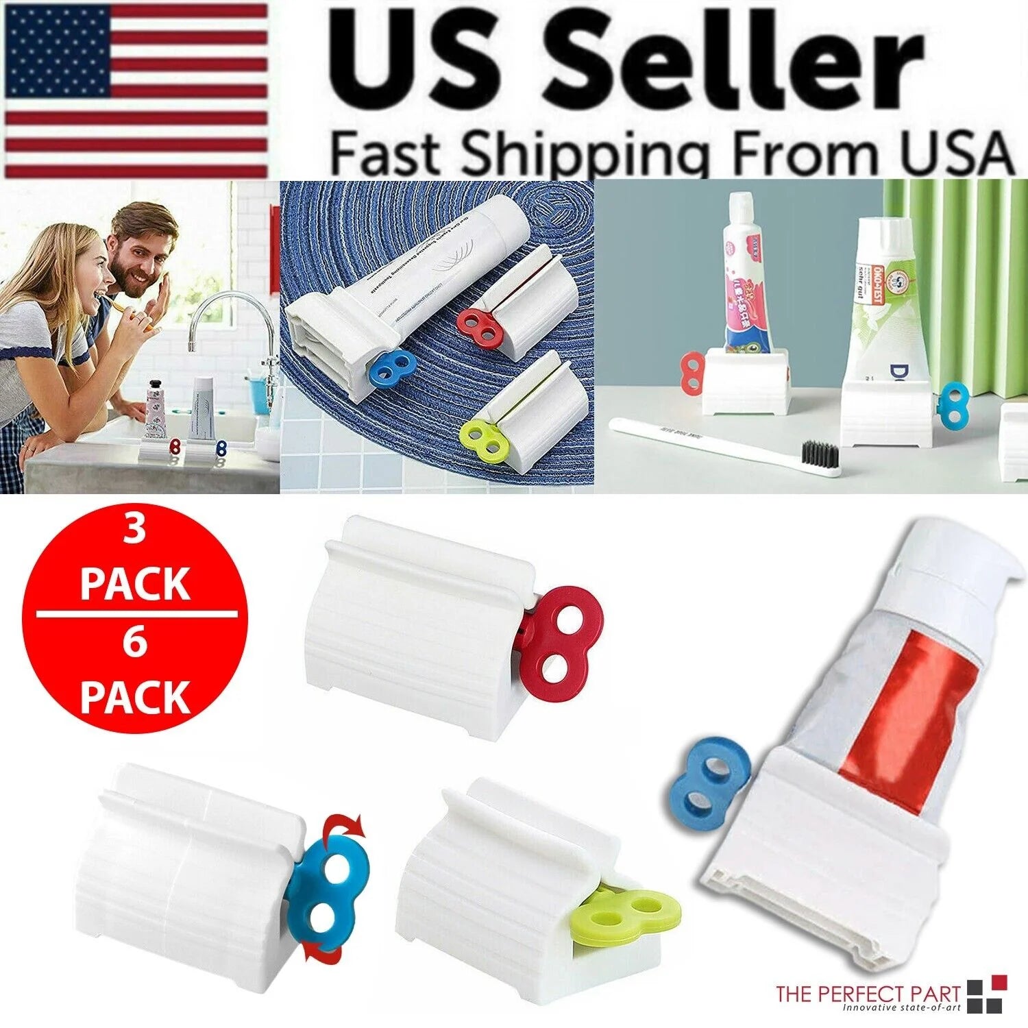 6X Toothpaste Squeezer Bathroom Tube Easy Stand Dispenser Rolling Holder Seat