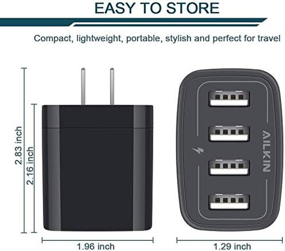 USB Wall Charger, 2-Pack  4.8A 4-Port USB Plug Cube Brick Charging Box Wall Charger Plug, USB Charging Block for Iphone 15 14 13 Pro Max 12 11Pro Max/Xr/Xs/8 Plus, Samsung Galaxy S23 S22 S21 S20