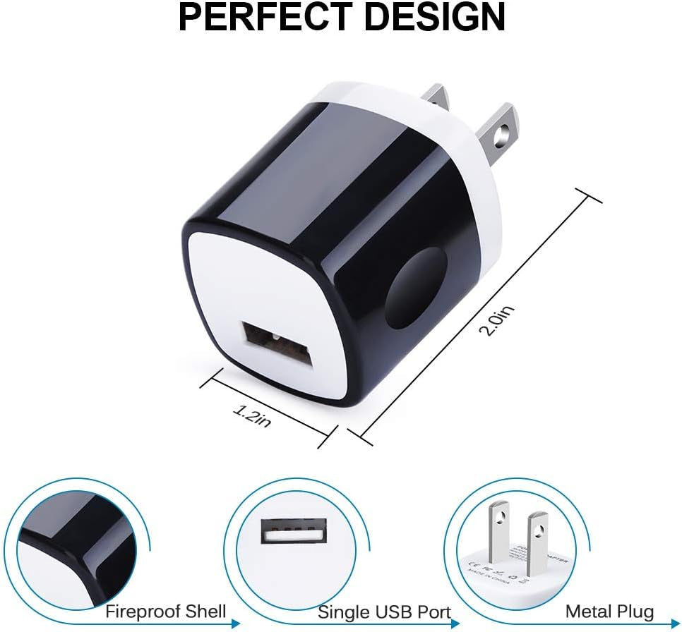 Wall Adapter, USB Wall Charger 6 Pack,  1A 5V Single Port USB Plug Power Adapter Compatible Iphone 14 plus 13 12 11 Xs XR X 8, Samsung Galaxy S22 Ultra S22+ S22 A21 S10E S9 Note 20,Google Pixel 6