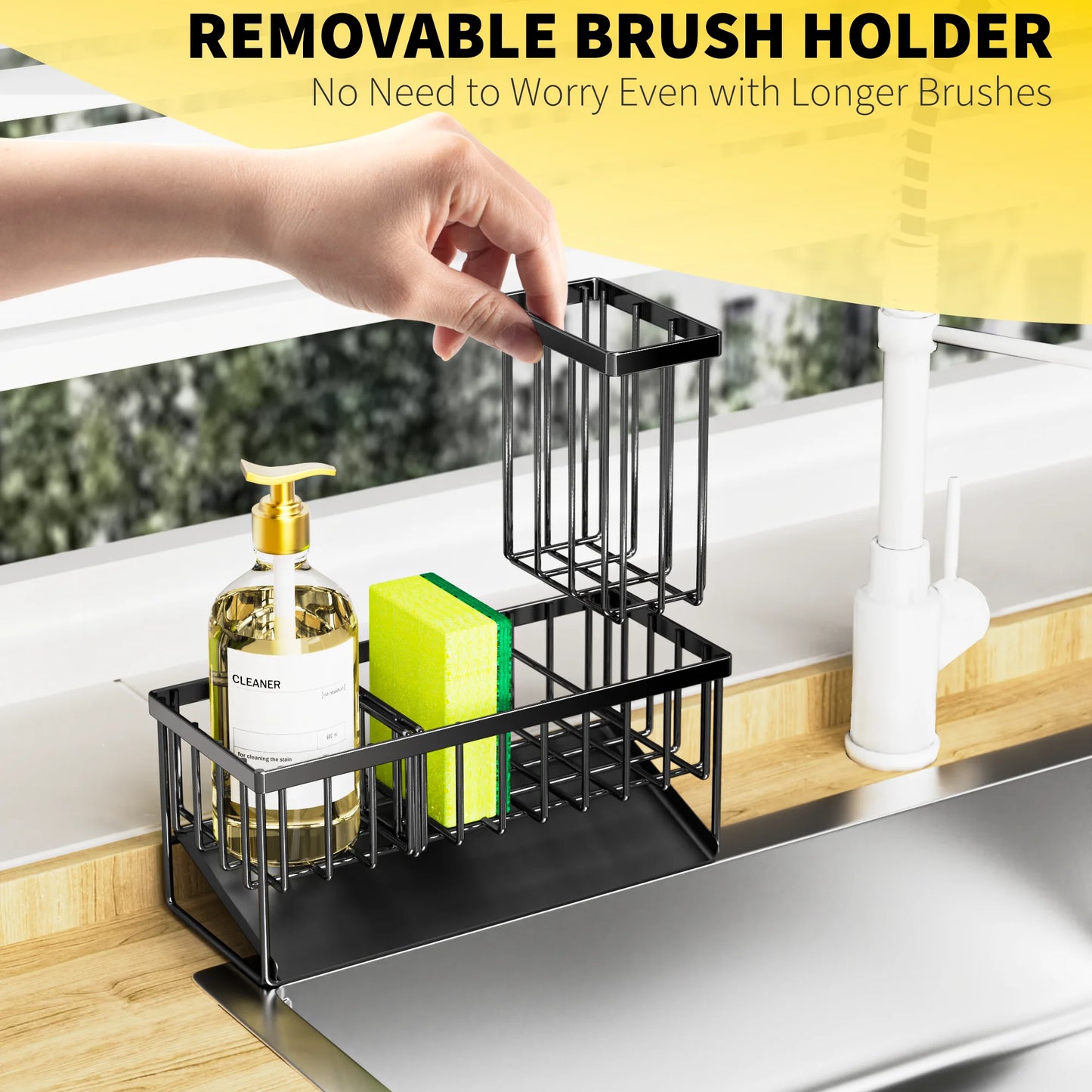 Sink Caddy,Kitchen Sponge Holder,Waterproof and Rustproof Black Kitchen Accessory