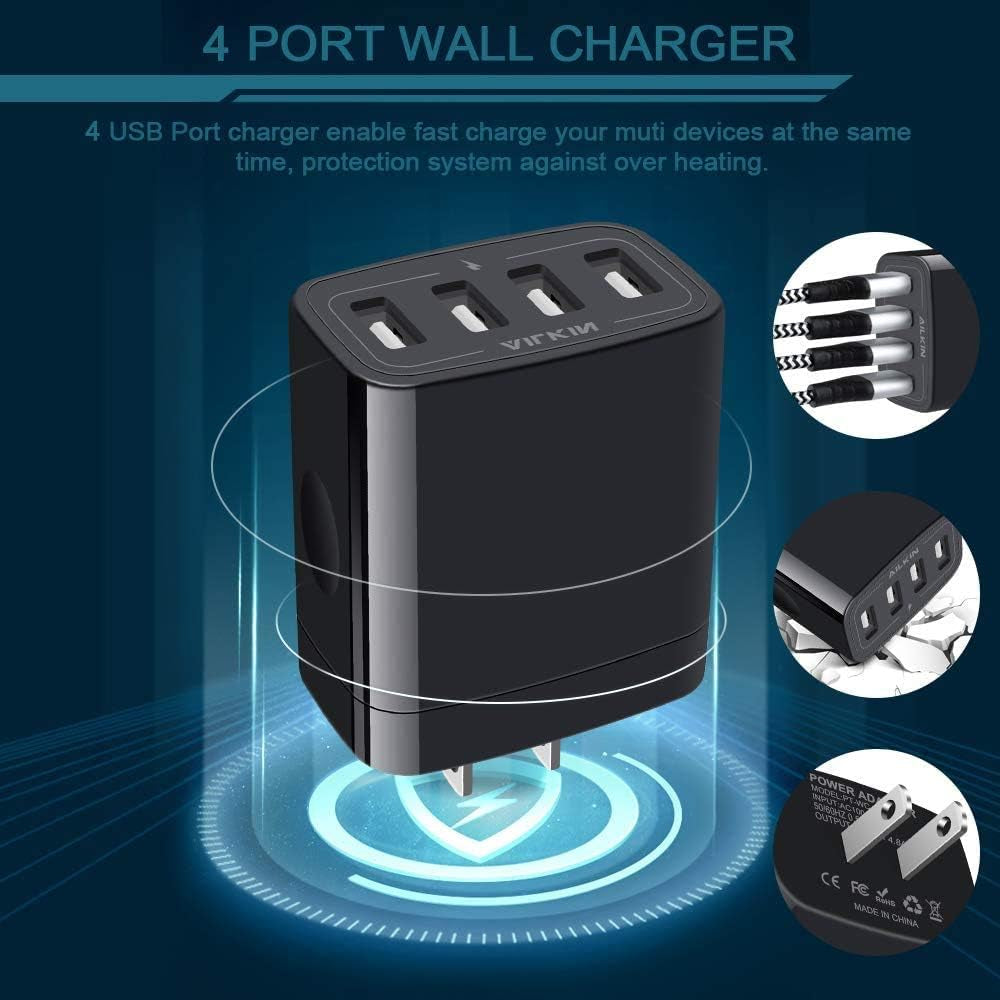 USB Wall Charger, 2-Pack  4.8A 4-Port USB Plug Cube Brick Charging Box Wall Charger Plug, USB Charging Block for Iphone 15 14 13 Pro Max 12 11Pro Max/Xr/Xs/8 Plus, Samsung Galaxy S23 S22 S21 S20