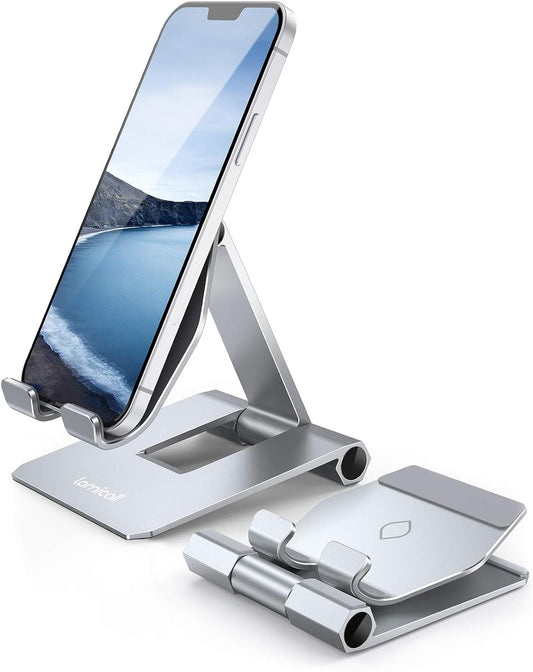 𝟮𝟬𝟮𝟒 𝐔𝐩𝐠𝐫𝐚𝐝𝐞𝐝 Adjustable Cell Phone Stand Desk - Foldable Desktop Phone Holder, Cradle, Dock, Compatible with Iphone 15 14, Plus, Pro, Pro Max, 13 12 X XS,4-11'' Phone Sliver