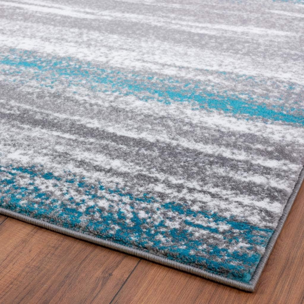 Modern Abstract Turquoise 9X12 Area Rug