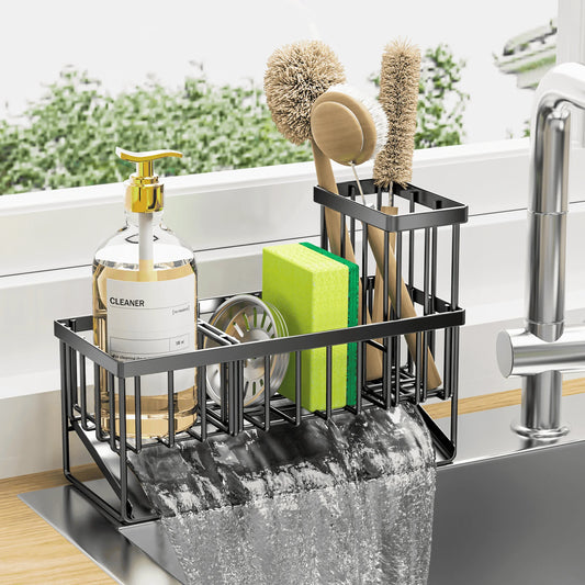 Sink Caddy,Kitchen Sponge Holder,Waterproof and Rustproof Black Kitchen Accessory