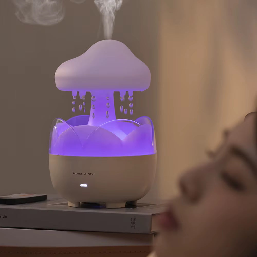 Mushroom Rain Air Humidifier Electric Aroma Diffuser Colorful Night Lights Rain Cloud Smell Distributor Relax Water Drops Sounds