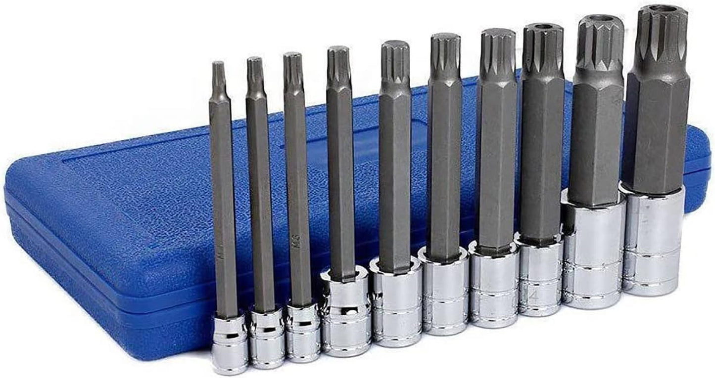 10054A XZN Triple Square Spline Bit Socket Set | Extra Long 4” | 4Mm to 18Mm | 10-Piece Set | S2 and Cr-V Steel