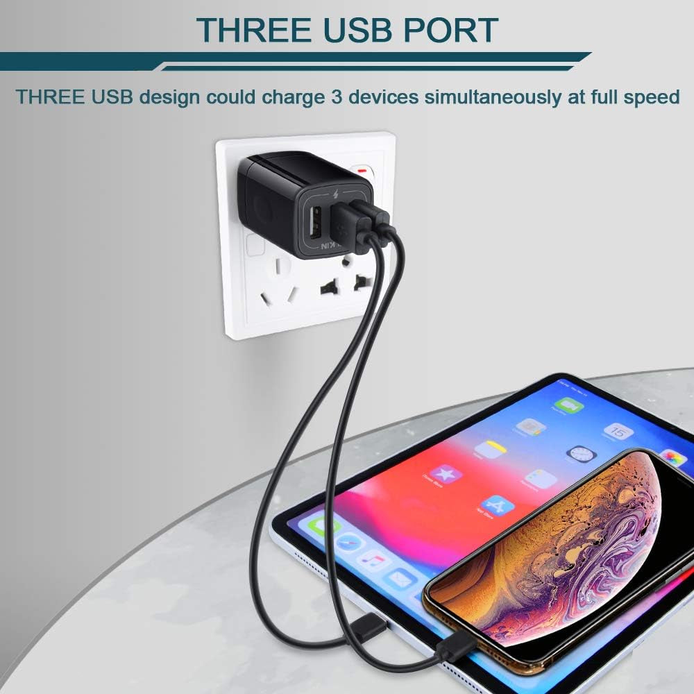 Wall Charger Plug, USB Charger Cube,  3.1A 3-Muti Port USB Adapter Power Plug Charging Station Box Black Base for Iphone 15 14 13 12 11 Pro Max/Se/Xr/Xs/X, Samsung Galaxy Phones USB Charge Block