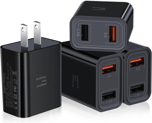 USB Wall Charger,4-Pack 30W Dual Port USB Cube Power Adapter Wall Charger Plug,Quick Charge 3.0 Charging Block Cube for Iphone 16/15/14/13/12/11/Pro Max/Xs/Xr/X/8/7/6 Plus,Ipad,Samsung,Lg,Moto,Android