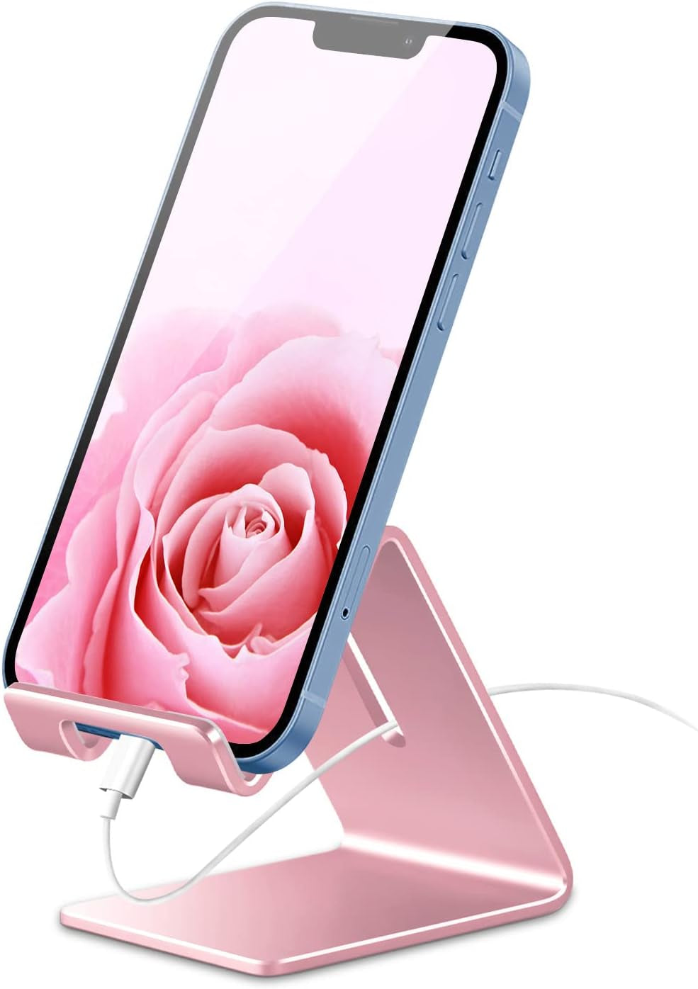 Phone Stand, Aluminum Phone Holder for Iphone 16 15 14 13 12 11 X 8 7 6 plus 5, Samsung, Huawei, Suitable for All Smartphones, Adding a Touch of Style to Your Office Decor, Rose Gold