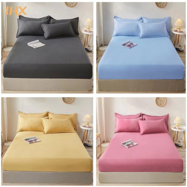 100 Cotton Fitted Bed Sheet with Elastic Band Solid Color Anti slip Adjustable Mattress Cover for 4