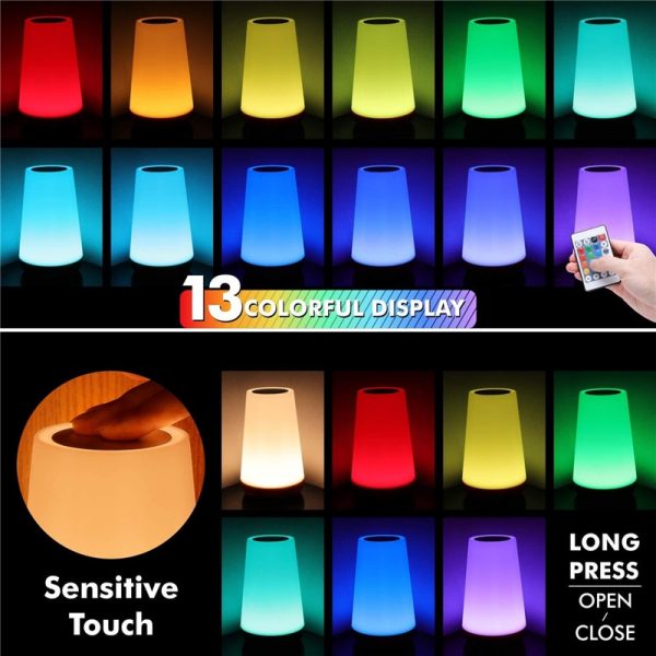 13 Color Changing Night Light RGB Remote Control Touch Dimmable Lamp Portable Table Bedside Lamps USB 1