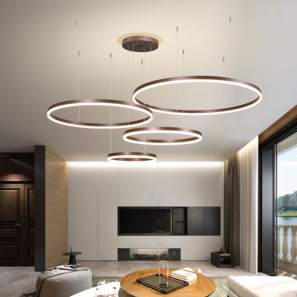 2023 Modern Led Chandelier Home Lighting Brushed Rings Ceiling Mounted Chandelier Lighting Hanging Lamp Gold Coffee