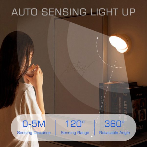 360 Rotated PIR Motion Sensor Night Light Led Wall Lamps Rechargeable Auto On Off Under Cabinet 4