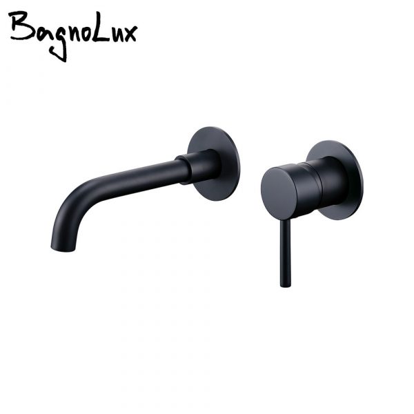 Bathroom Faucet Mixer Sink Tap Wash Basin Matte Black Hot And Cold Water Wall Mount Spout