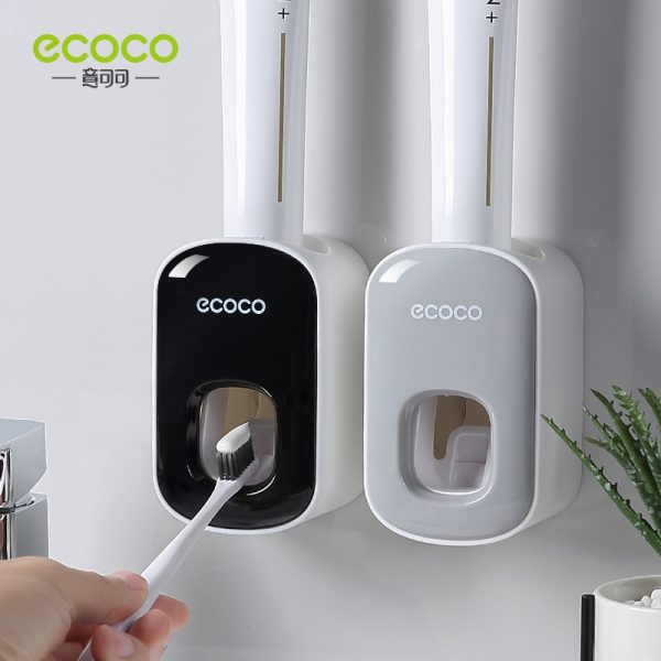 ECOCO Automatic Toothpaste Dispenser Wall Mount Bathroom Bathroom Accessories Waterproof Toothpaste Squeezer Toothbrush Holder 2