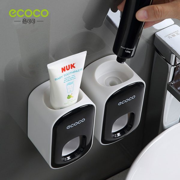 ECOCO Automatic Toothpaste Dispenser Wall Mount Bathroom Bathroom Accessories Waterproof Toothpaste Squeezer Toothbrush Holder 4