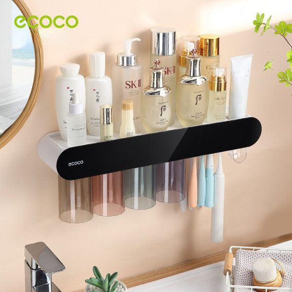 ECOCO Magnetic Adsorption Inverted Toothbrush Holder Automatic Toothpaste Squeezer Dispenser Storage Rack Bathroom Accessories 1