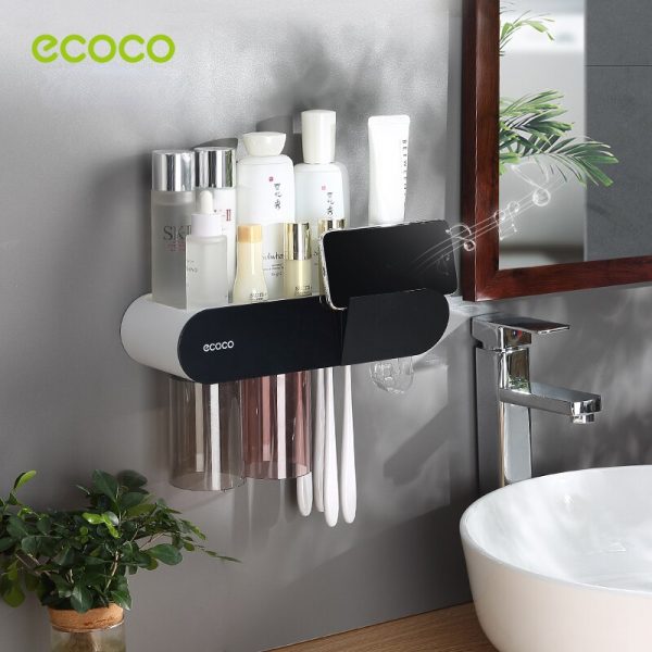 ECOCO Magnetic Adsorption Inverted Toothbrush Holder Automatic Toothpaste Squeezer Dispenser Storage Rack Bathroom Accessories 2