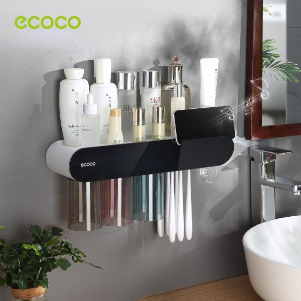 ECOCO Magnetic Adsorption Inverted Toothbrush Holder Automatic Toothpaste Squeezer Dispenser Storage Rack Bathroom Accessories 3