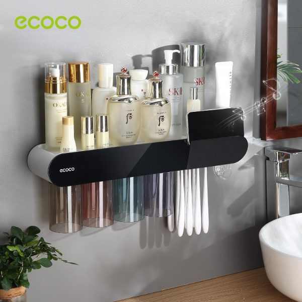 ECOCO Magnetic Adsorption Inverted Toothbrush Holder Automatic Toothpaste Squeezer Dispenser Storage Rack Bathroom Accessories 4