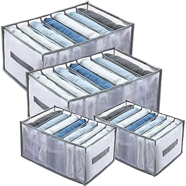 Jeans Compartment Storage Box Closet Clothes Drawer Mesh Separation Box Stacking Pants Drawer Divider Can Washed 4