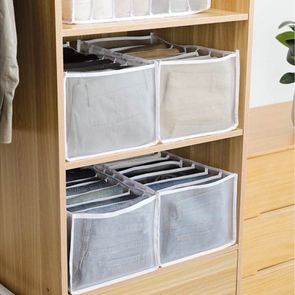 Jeans Compartment Storage Box Closet Clothes Drawer Mesh Separation Box Stacking Pants Drawer Divider Can Washed 5
