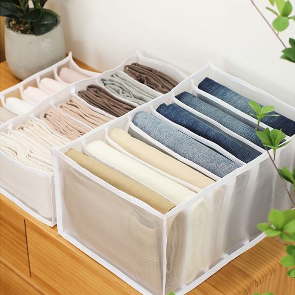 Jeans Compartment Storage Box Closet Clothes Drawer Mesh Separation Box Stacking Pants Drawer Divider Can Washed