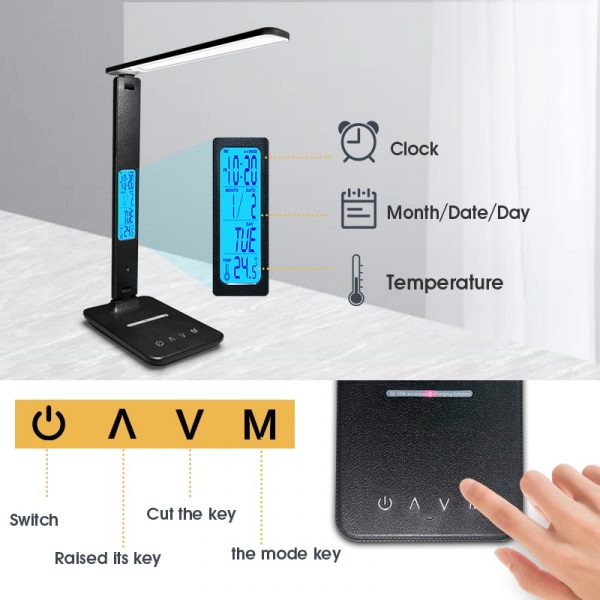 LAOPAO 10W QI Wireless Charging LED Desk Lamp With Calendar Temperature Alarm Clock Eye Protect Study 4