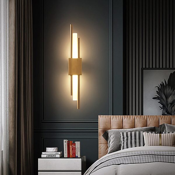 LED Bedroom Wall Lamp Wall Sconces Copper Line Pipe Acrylic Lampshade Indoor Lighting for Living Room 1