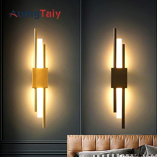 LED Bedroom Wall Lamp Wall Sconces Copper Line Pipe Acrylic Lampshade Indoor Lighting for Living Room