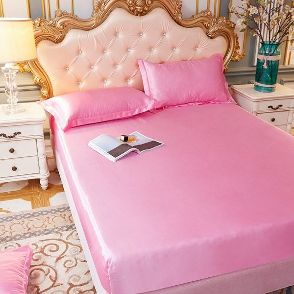 Luxury pure Satin Queen Bed Sheet Set High End Silky Home Bed Sheets Pillow Cover Single 3