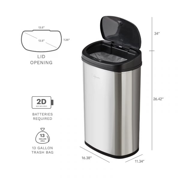Mainstays 13 2Gal 50L Motion Sensor Kitchen Garbage Can Stainless Steel Automatic Kitchen Trash Can 5