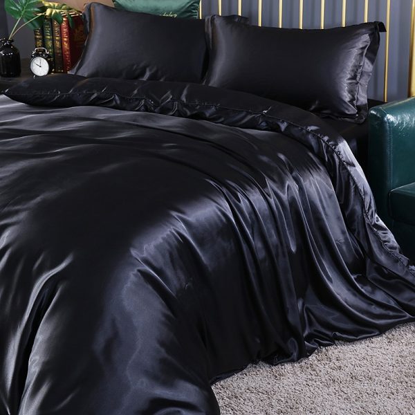Mulberry Silk Bedding Set with Duvet Cover Fitted Flat Bed Sheet Pillowcase Luxury Satin Bedsheet Solid 3