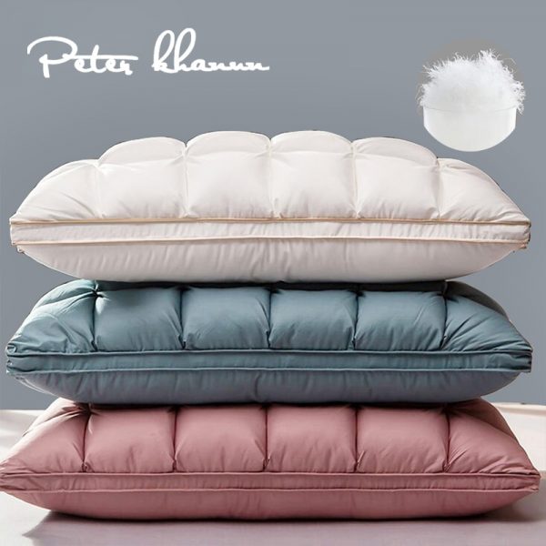 Peter Khanun 3D Bread Goose Down Pillows Pinch Pleat Luxury Protect Neck Spine Pillows 100 Cotton