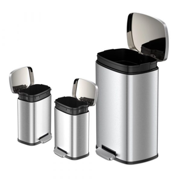 Rectangular Step Garbage Can 3 Piece Combo 13 2 Gal Two 1 3 Gal Stainless Steel 3