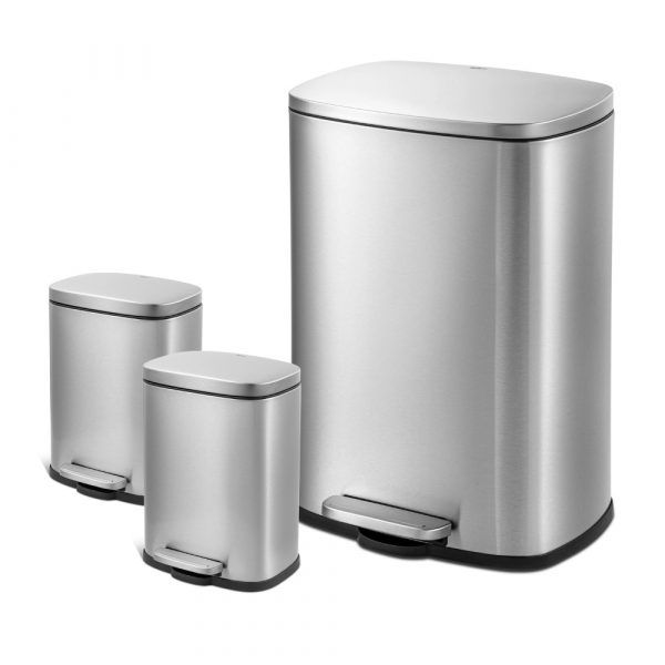 Rectangular Step Garbage Can 3 Piece Combo 13 2 Gal Two 1 3 Gal Stainless Steel