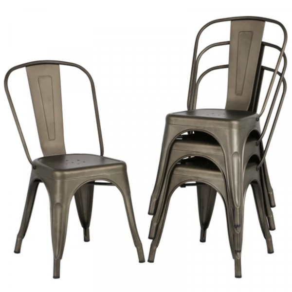 SMILE MART Industrial Modern Metal Dining Chairs Set of 4 Gunmetal Gray dining chair 2