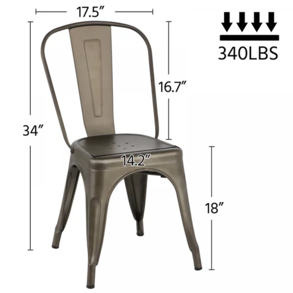 SMILE MART Industrial Modern Metal Dining Chairs Set of 4 Gunmetal Gray dining chair 3